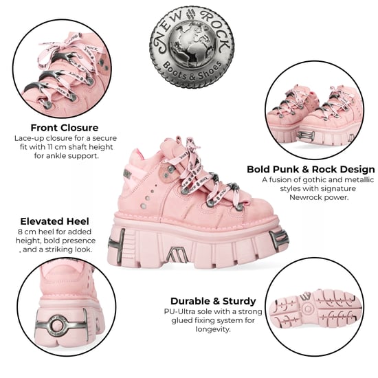 Botines góticos punk con plataforma en color rosa M-106-C153 de New Rock - Image 2
