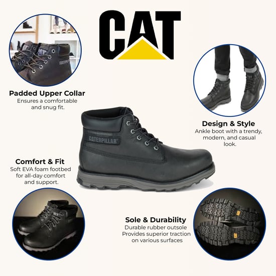 Botines diarios de cuero negro Founder de Caterpillar para hombre - Image 2