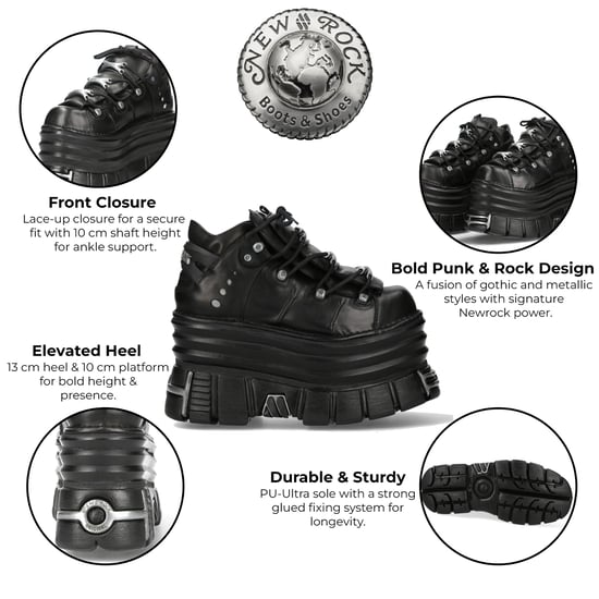Botines negros de plataforma gruesa estilo gótico punk New Rock M-106-C181 - Image 2