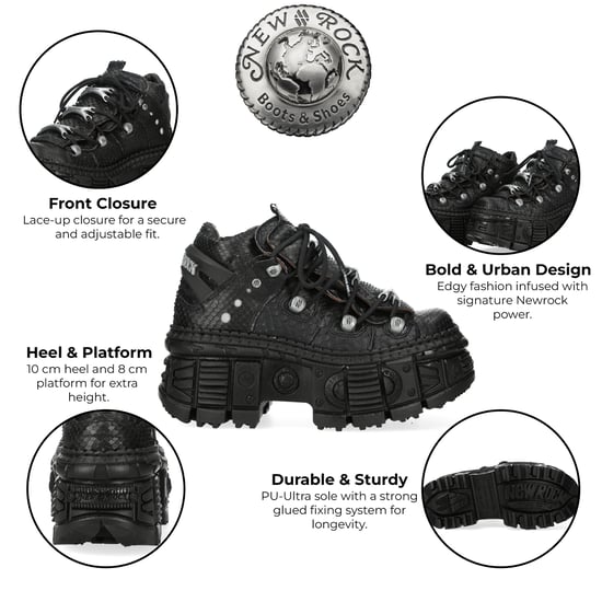 Botines de plataforma de piel de pitón negra New Rock M-106WALL-C65 - Image 2