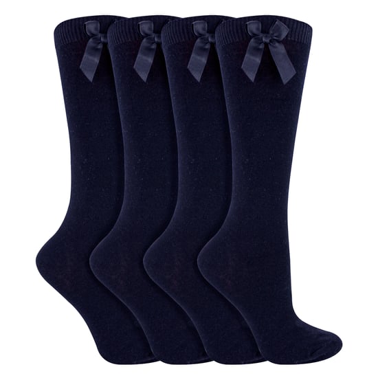 Niñas 4 Pack Rodilla Alta Calcetines Escolares con Lazo de Cinta | Niños Liso Calcetines Largos - Image 3
