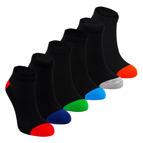 Lote de 6 Calcetines Bamboo Trainer para niños de color negro con talón y puntera bajos - Image 1