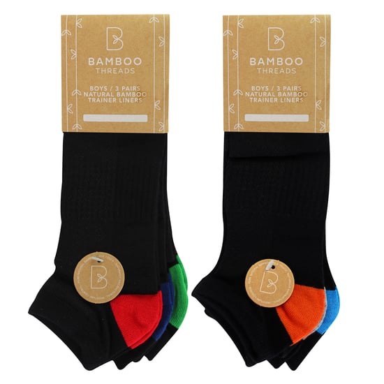 Lote de 6 Calcetines Bamboo Trainer para niños de color negro con talón y puntera bajos - Image 2