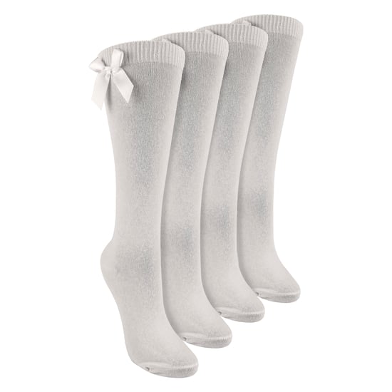 Niñas 4 Pack Rodilla Alta Calcetines Escolares con Lazo de Cinta | Niños Liso Calcetines Largos - Image 1