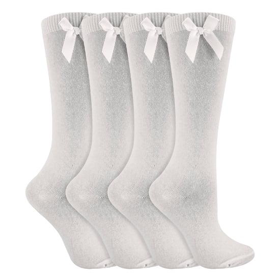 Niñas 4 Pack Rodilla Alta Calcetines Escolares con Lazo de Cinta | Niños Liso Calcetines Largos - Image 3