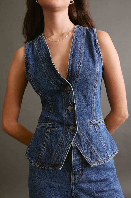 The Longline Denim Waistcoat - Image 1