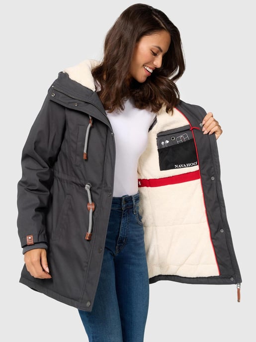 Navahoo Ireliaa Parka Mujer – Abrigo cortaviento con forro de peluche y capucha - Antracita - Image 4