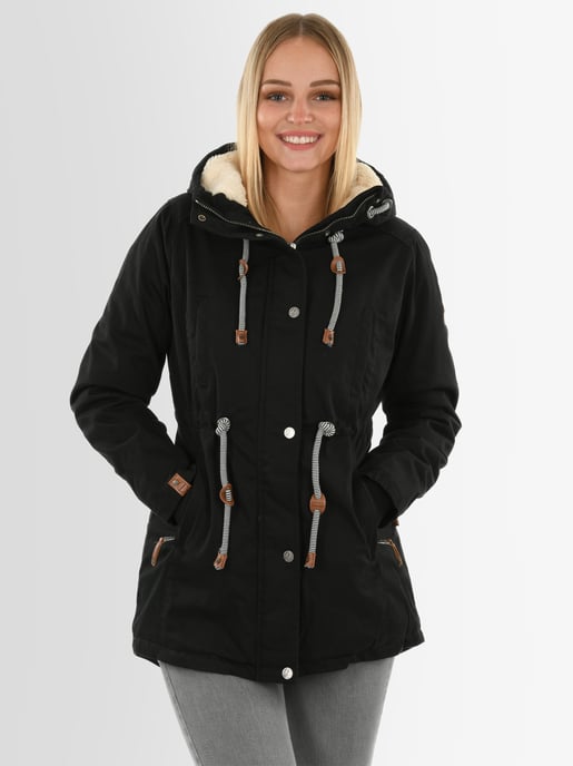 Navahoo Ireliaa Parka Mujer – Abrigo cortaviento con forro de peluche y capucha - Negro - Image 4