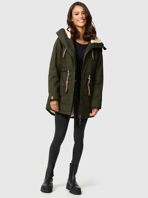 Navahoo Ireliaa Parka Mujer – Abrigo cortaviento con forro de peluche y capucha - Oliva - Image 2