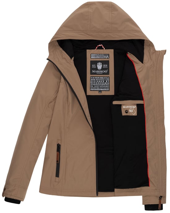 Marikoo Chaqueta ligera entretiempo mujer resistente al agua y al viento con capucha taupe - Image 6