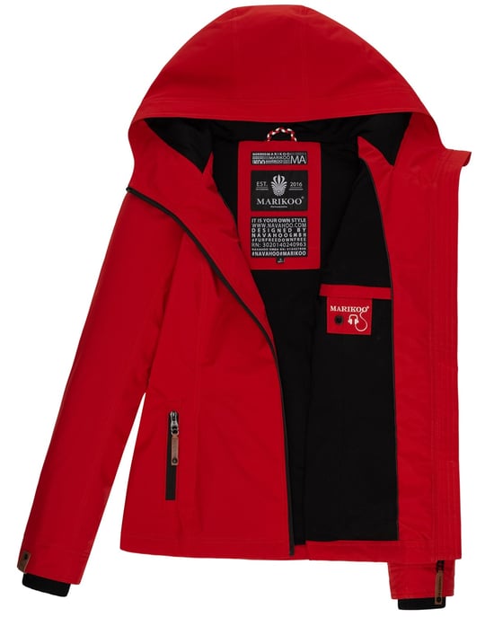 Marikoo Chaqueta ligera entretiempo mujer resistente al agua y al viento con capucha rojo - Image 5