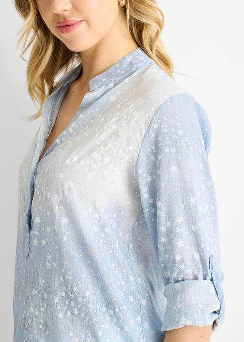 Top oversize con mangas remangables en tejido vaquero azul - Image 3
