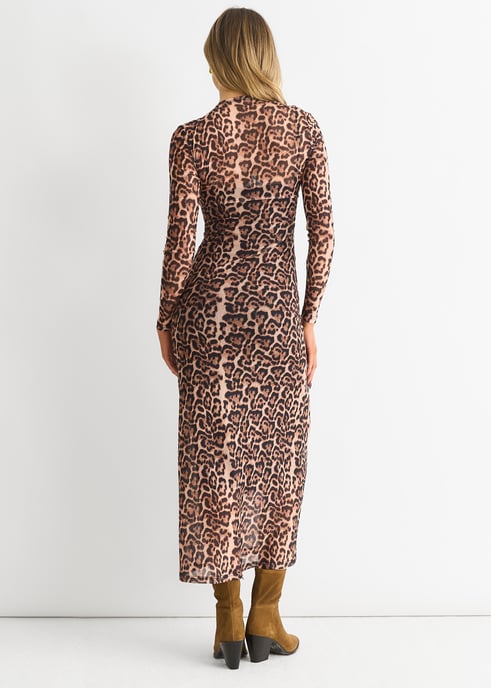 Maxi Vestido Marrón de Malla con Estampado Animal - Image 2