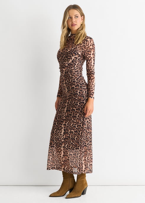 Maxi Vestido Marrón de Malla con Estampado Animal - Image 4