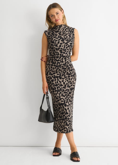 Vestido midi gris con estampado animal - Image 1