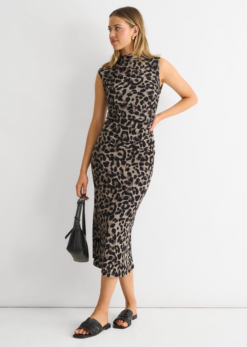 Vestido midi gris con estampado animal - Image 3