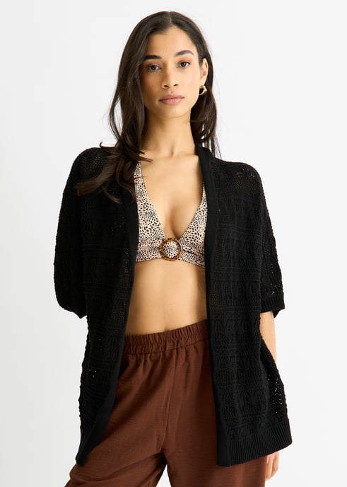 Chaqueta negra de punto de ganchillo borde a borde - Image 3