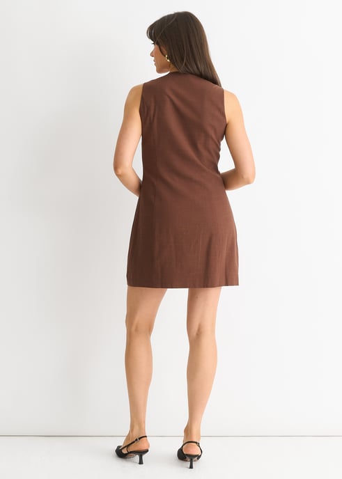 Mini Vestido Camisero de Lino Chocolate con Botones - Image 2