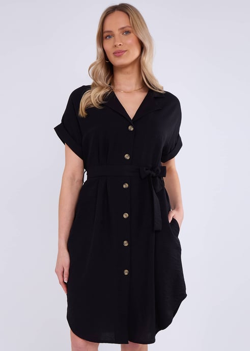 Vestido camisero oversize de viscosa con cinturón utilitario negro - Image 3