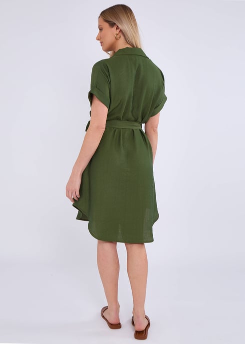 Vestido camisero caqui con cinturón de viscosa de gran tamaño - Image 2
