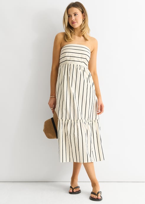 Vestido Bardot Smock Midi de algodón a rayas - Image 4