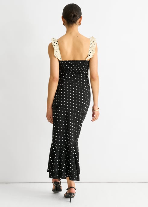 Vestido Midi Punto Negro Bies Volantes - Image 2