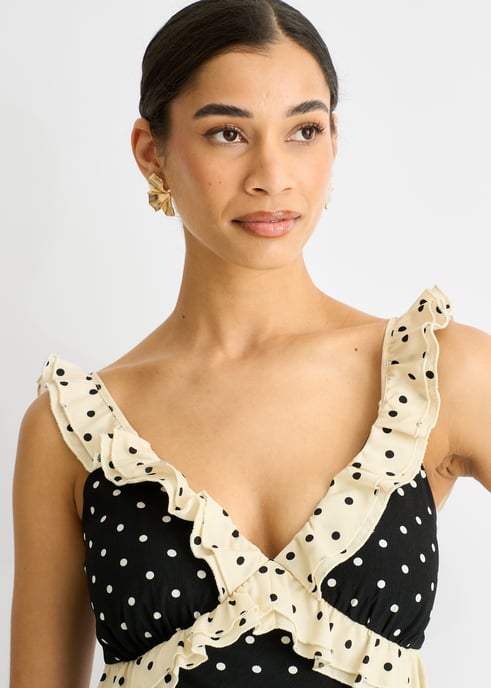 Vestido Midi Punto Negro Bies Volantes - Image 3