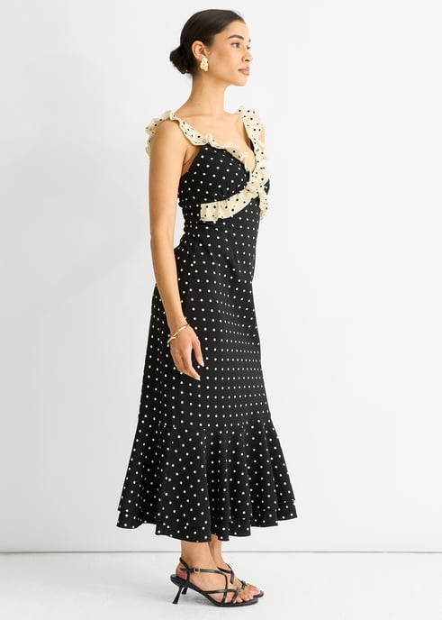 Vestido Midi Punto Negro Bies Volantes - Image 4