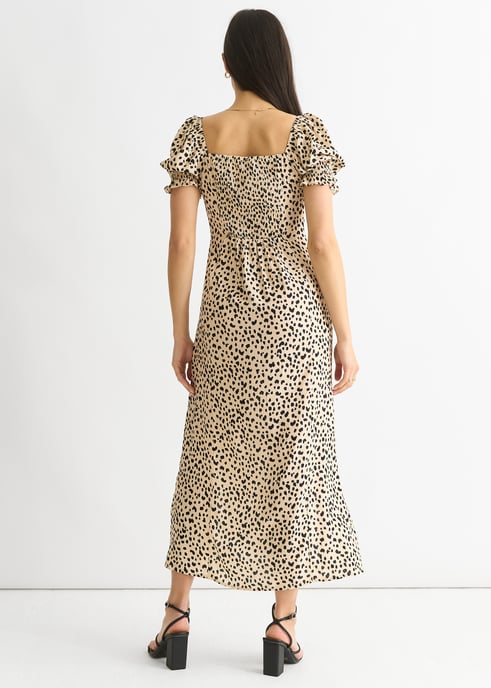 Vestido midi de viscosa con estampado animal beige dividido - Image 2