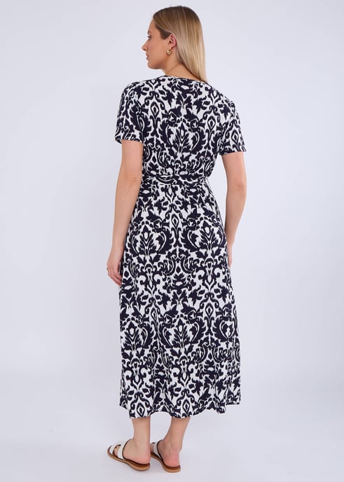 Vestido midi azul marino con mangas cortas de viscosa - Image 2