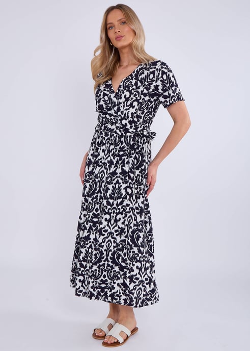 Vestido midi azul marino con mangas cortas de viscosa - Image 4