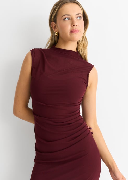 Vestido midi de punto liso fruncido - Image 3