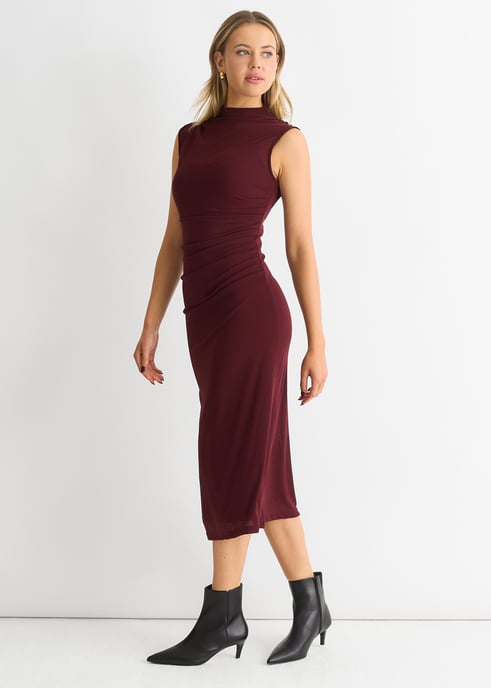 Vestido midi de punto liso fruncido - Image 4