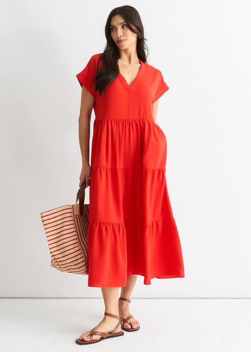 Vestido midi con bolsillo y cuello en V - Image 4