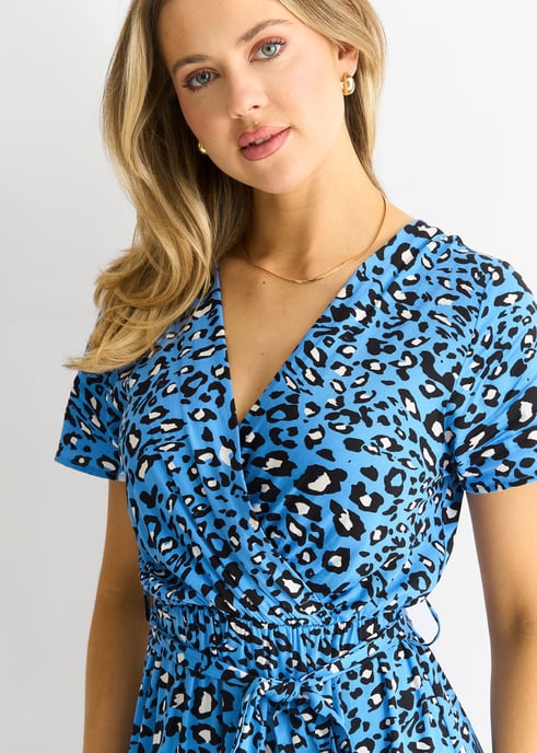 Vestido cruzado de manga corta con estampado animal - Image 3