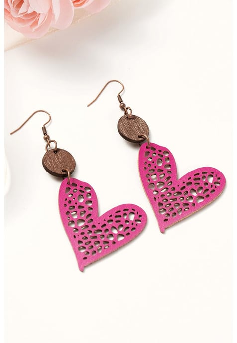 Pendientes Colgantes en Forma de Corazón Hueco de Amor Rosa Rojo para San Valentín - Image 1