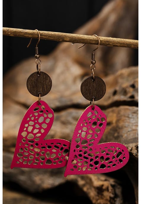 Pendientes Colgantes en Forma de Corazón Hueco de Amor Rosa Rojo para San Valentín - Image 2