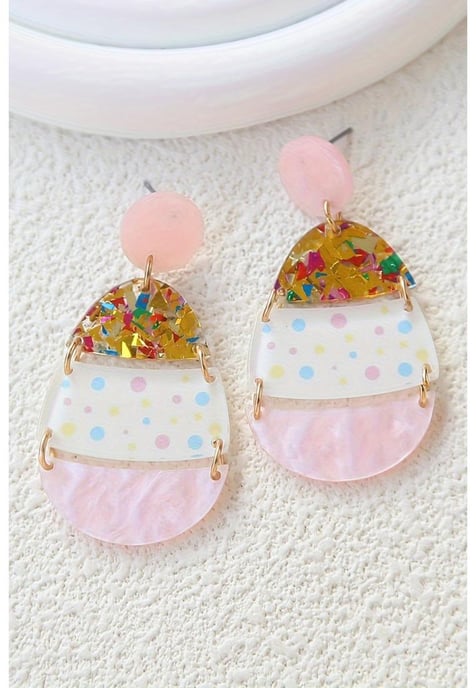 Pendientes Colgantes en Forma de Huevo de Pascua Rosa Bonito Impreso  - Image 2