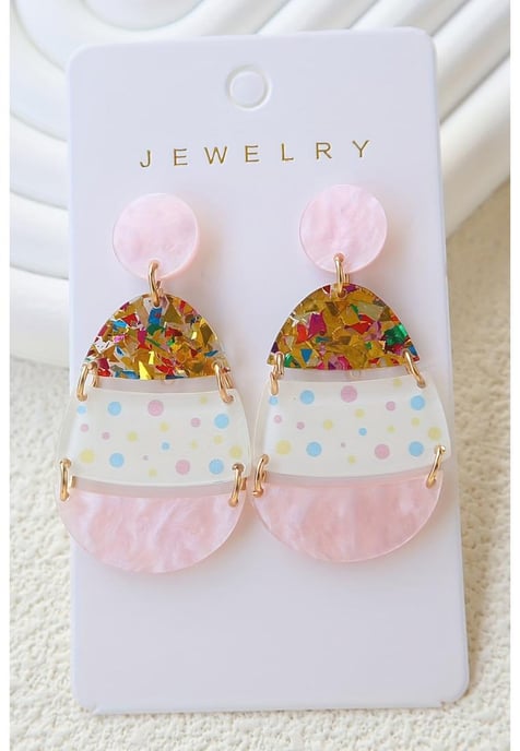 Pendientes Colgantes en Forma de Huevo de Pascua Rosa Bonito Impreso  - Image 3