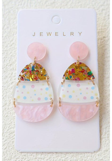 Pendientes Colgantes en Forma de Huevo de Pascua Rosa Bonito Impreso  - Image 4