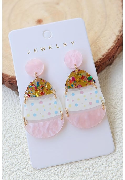 Pendientes Colgantes en Forma de Huevo de Pascua Rosa Bonito Impreso  - Image 5