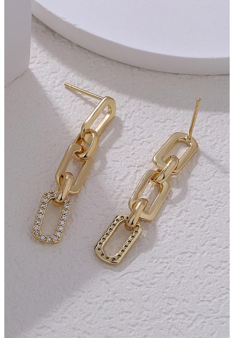 Pendientes de Stud con Placa Decorativa de Rhinestones de Cadena de Oro  - Image 2