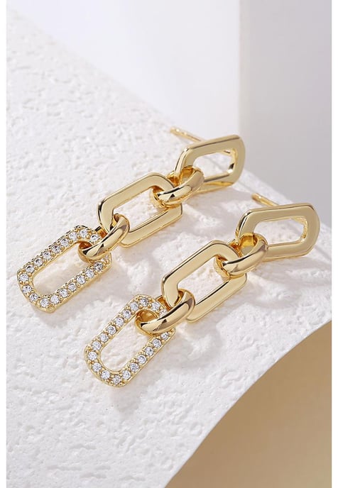 Pendientes de Stud con Placa Decorativa de Rhinestones de Cadena de Oro  - Image 3