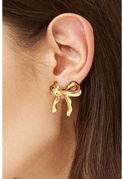 Pendientes de Perno Elegantes con Diseño de Lazo de Oro - Image 1