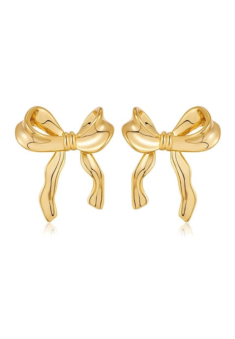 Pendientes de Perno Elegantes con Diseño de Lazo de Oro - Image 2