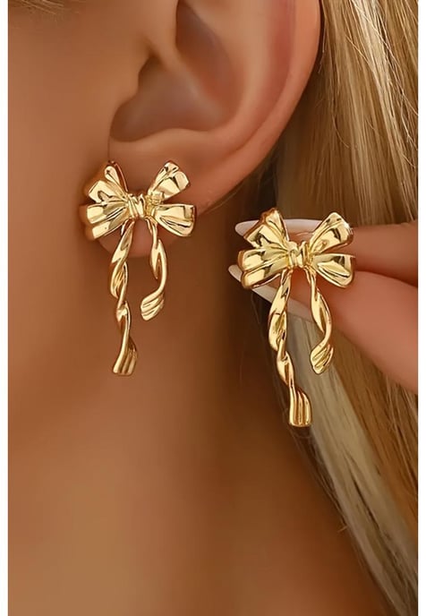 Pendientes de Stud de Aleación Chapados en Oro con Laço Knot - Image 1