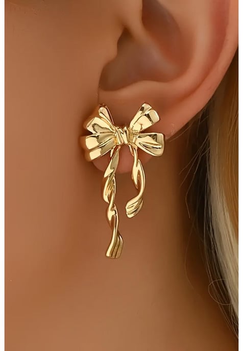 Pendientes de Stud de Aleación Chapados en Oro con Laço Knot - Image 3