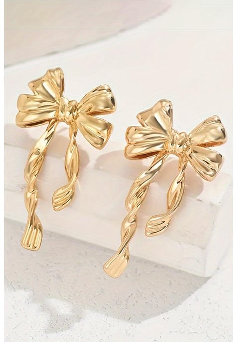 Pendientes de Stud de Aleación Chapados en Oro con Laço Knot - Image 4