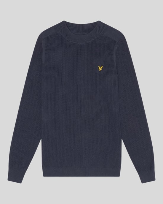Jersey de noche azul marino con cuello falso y canalé con marca lisa de Lyle & Scott - Image 5