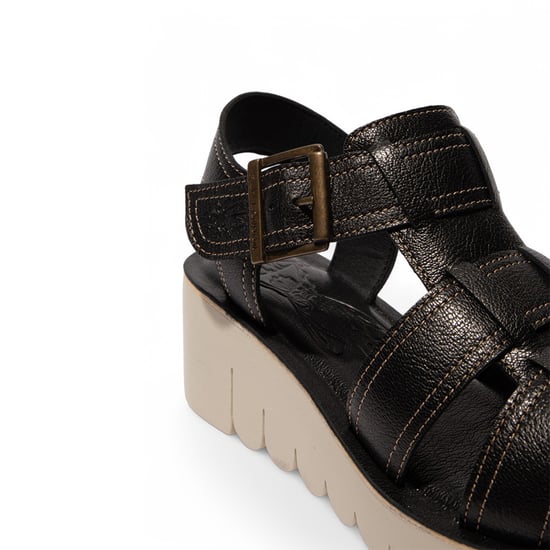 Sandalias de plataforma con cuña y alpargatas Fly London YUDD236FLY de piel mousse negra para mujer - Image 4